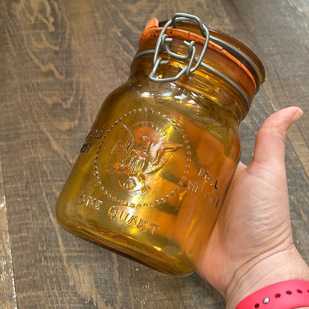 1965 Crownford China Co Italy‎ amber eagle mason one-quart jar - Picture 4 of 10